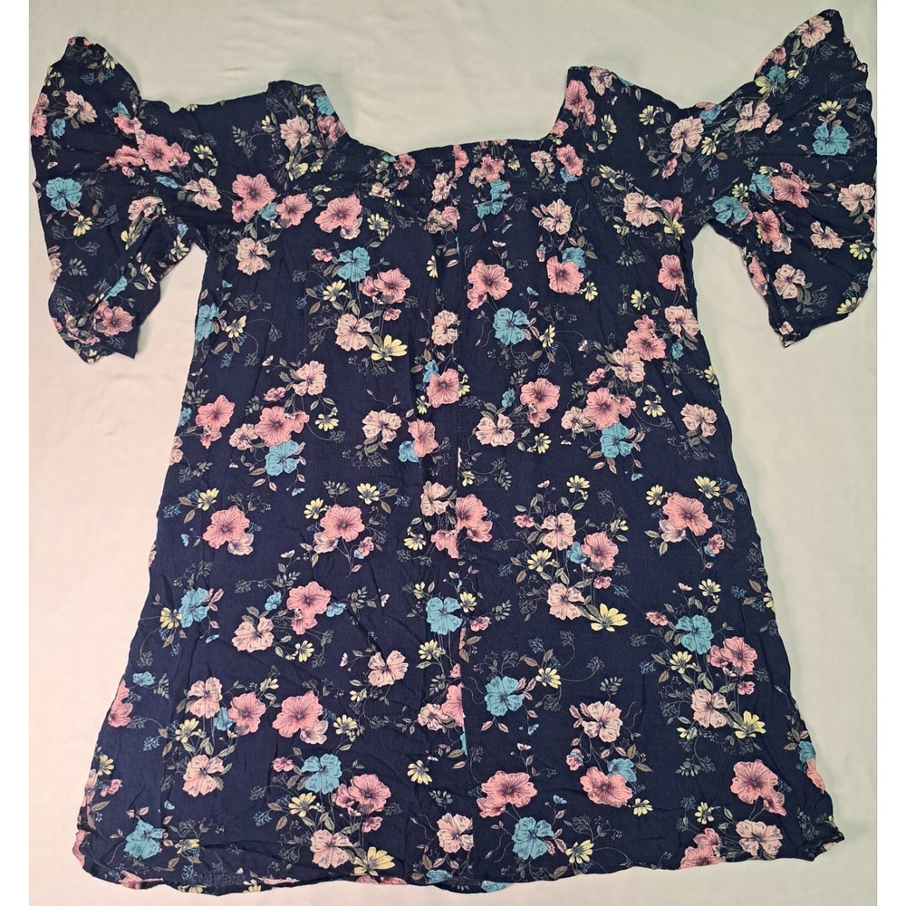 A.n.a. Lg Tall Navy Floral Bell Sleeve Minidress Boho Cottagecore Coquette Flowy